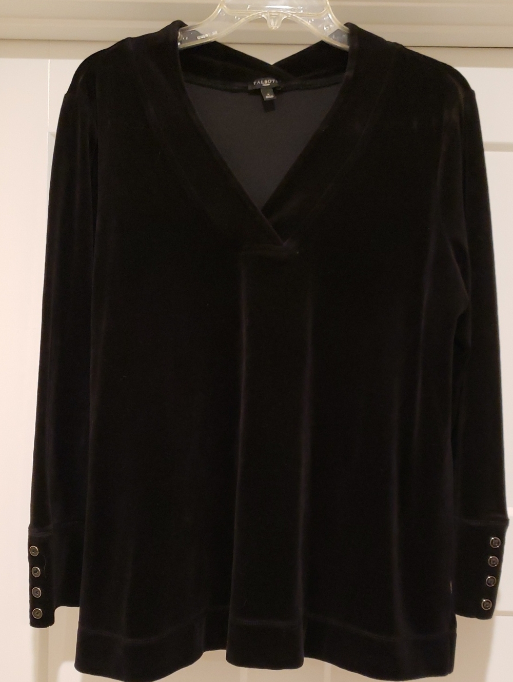 Talbots Black Velvet V-Neck Long Sleeve Top